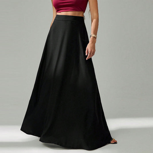 Elegant Black Commuter Long Skirt - threadspired