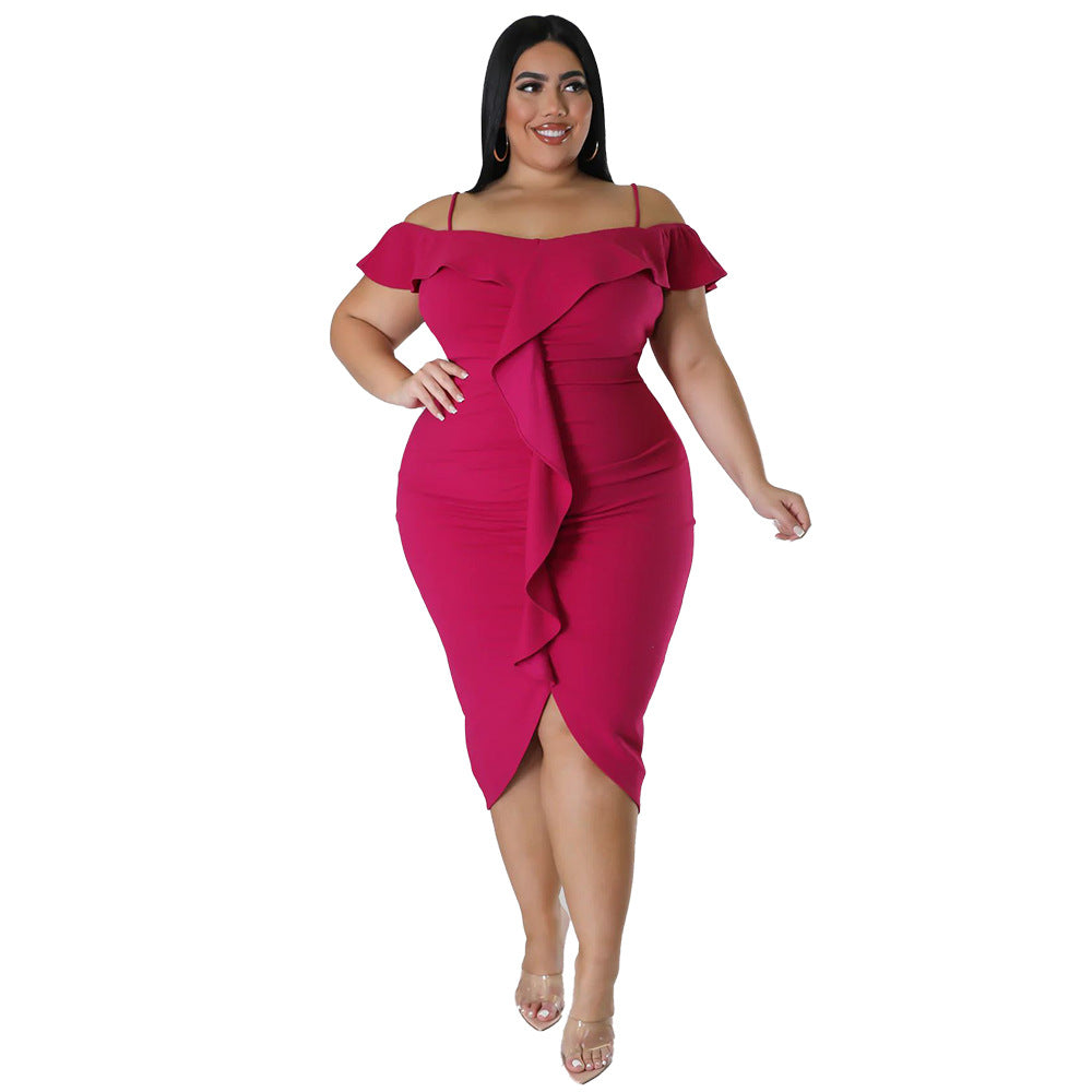 Solid-color Dress with Halter-neck Midi Skirt - threadspired