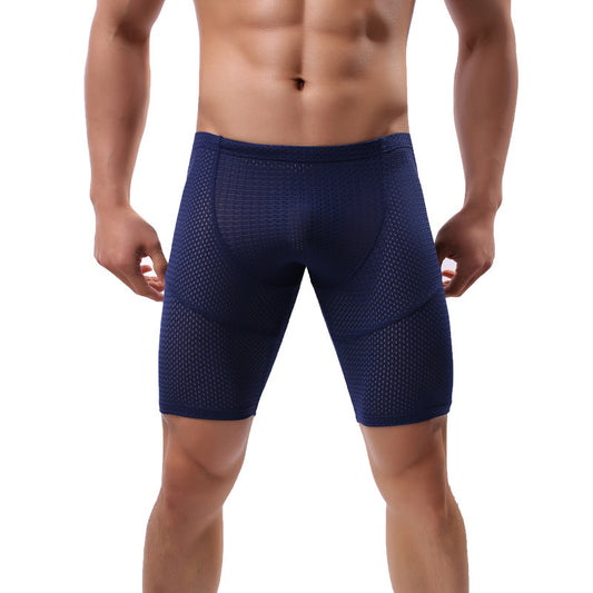 Men’s navy breathable mesh compression shorts. 