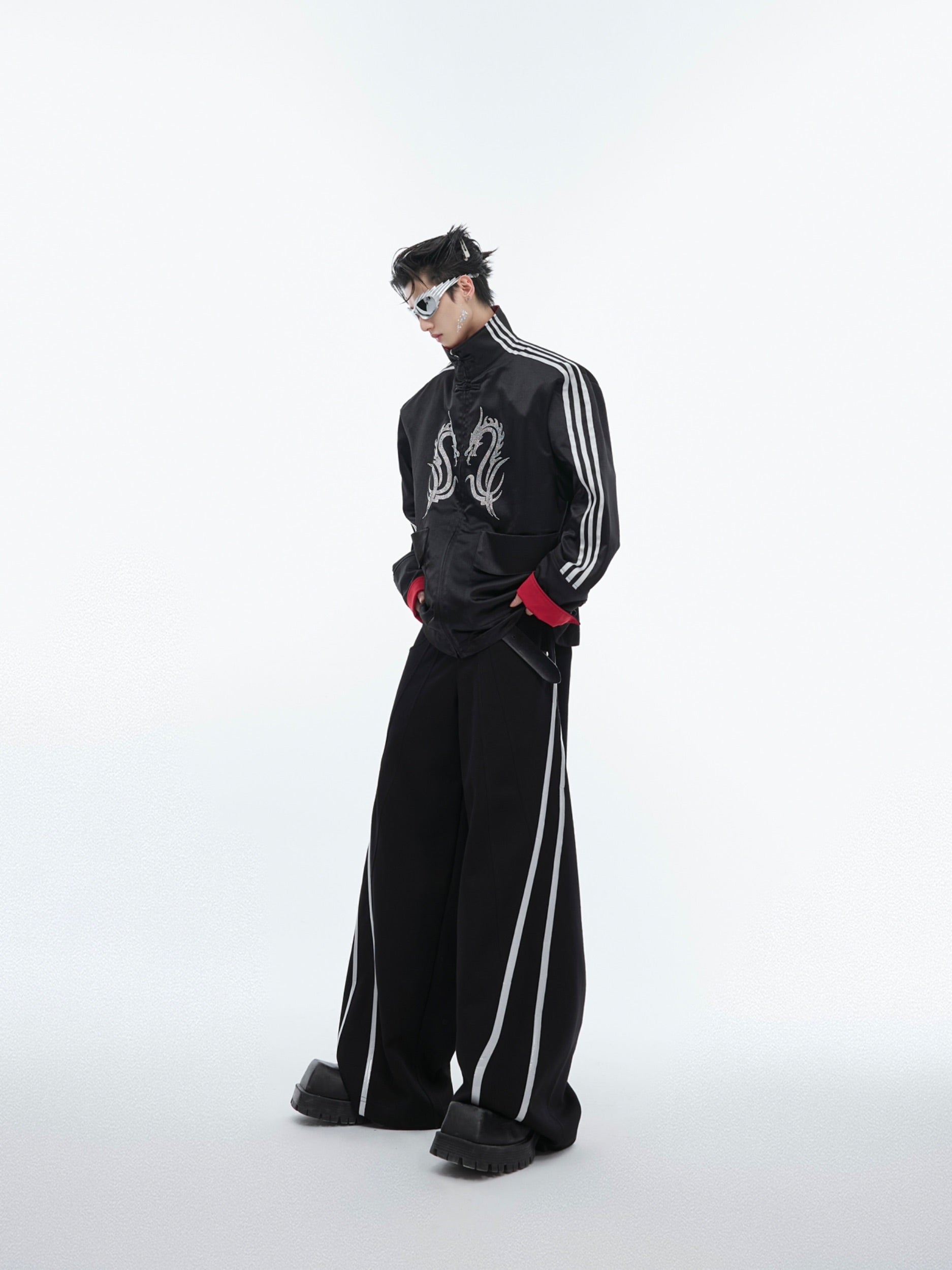 Reflective Stripe Design Trousers - threadspired