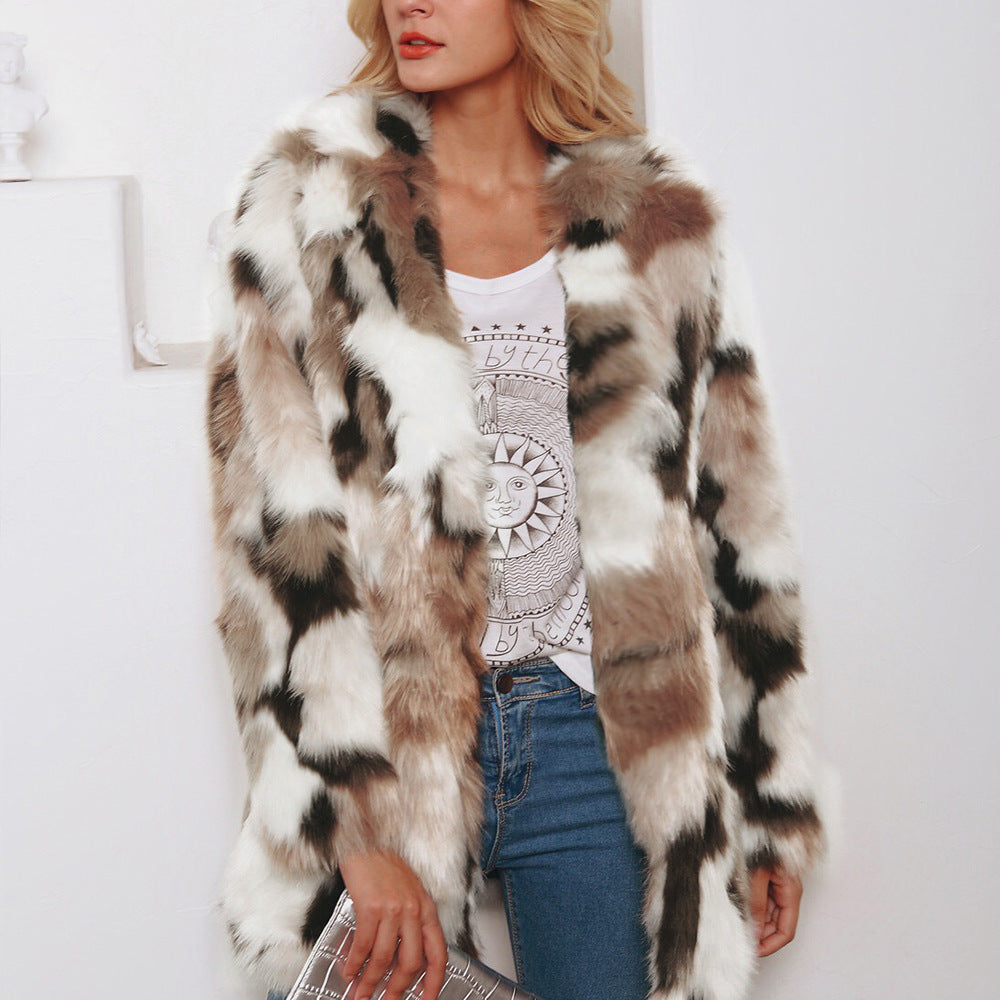 Mixed Color Faux Fur Coat - threadspired