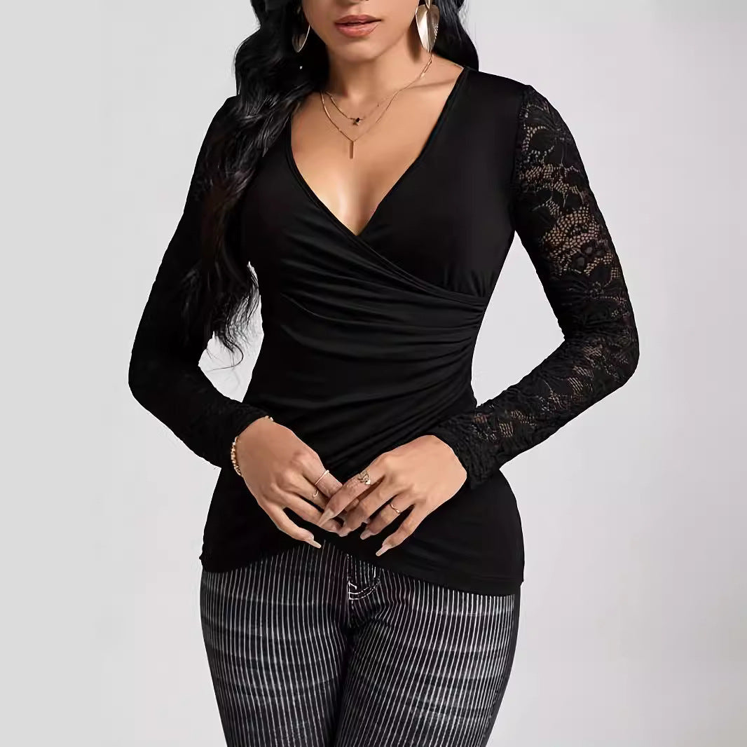 Cross-join Lace-sleeve Top - threadspired