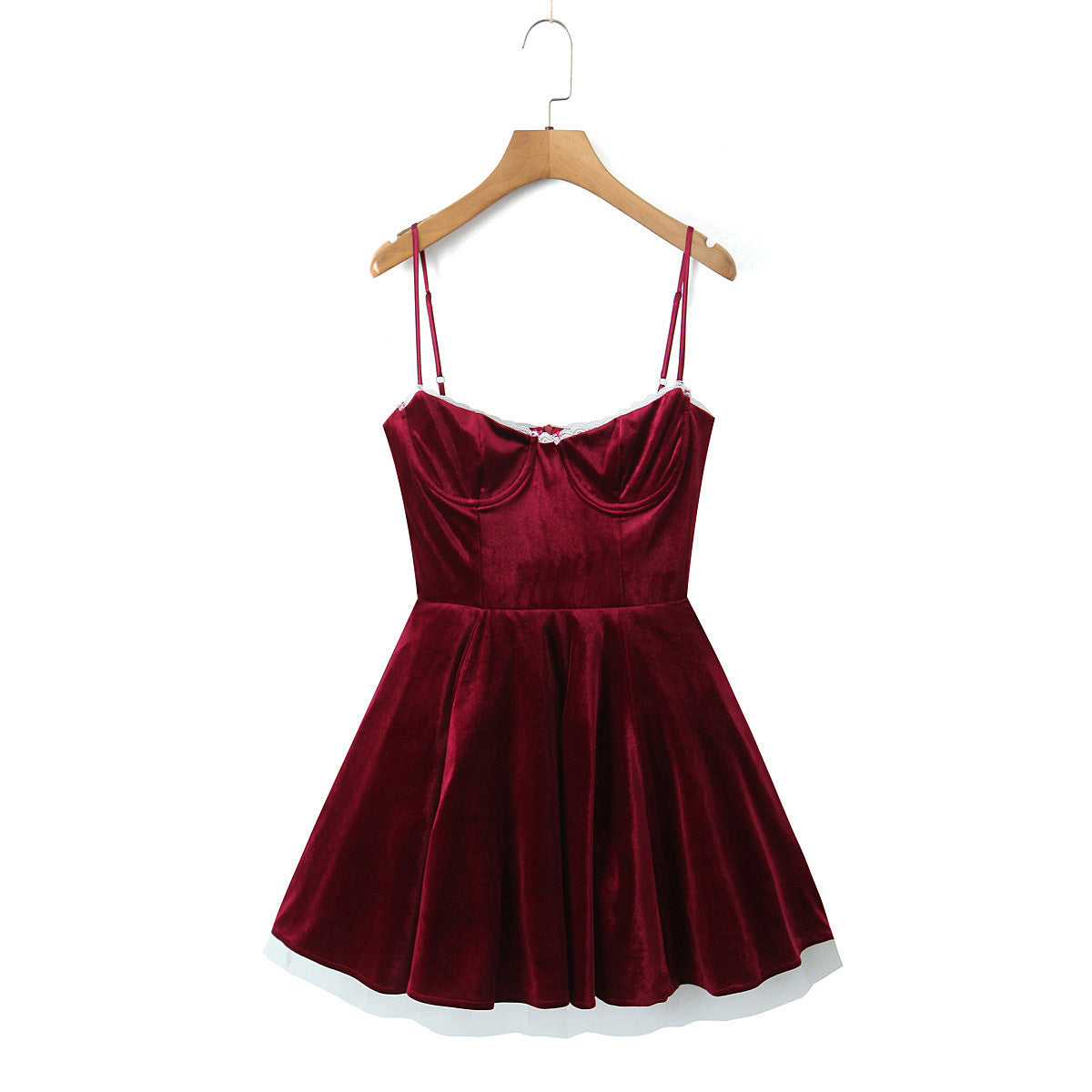 Velvet Slip Dress With A Cinched Waist And Voluminous Skirt - threadspired