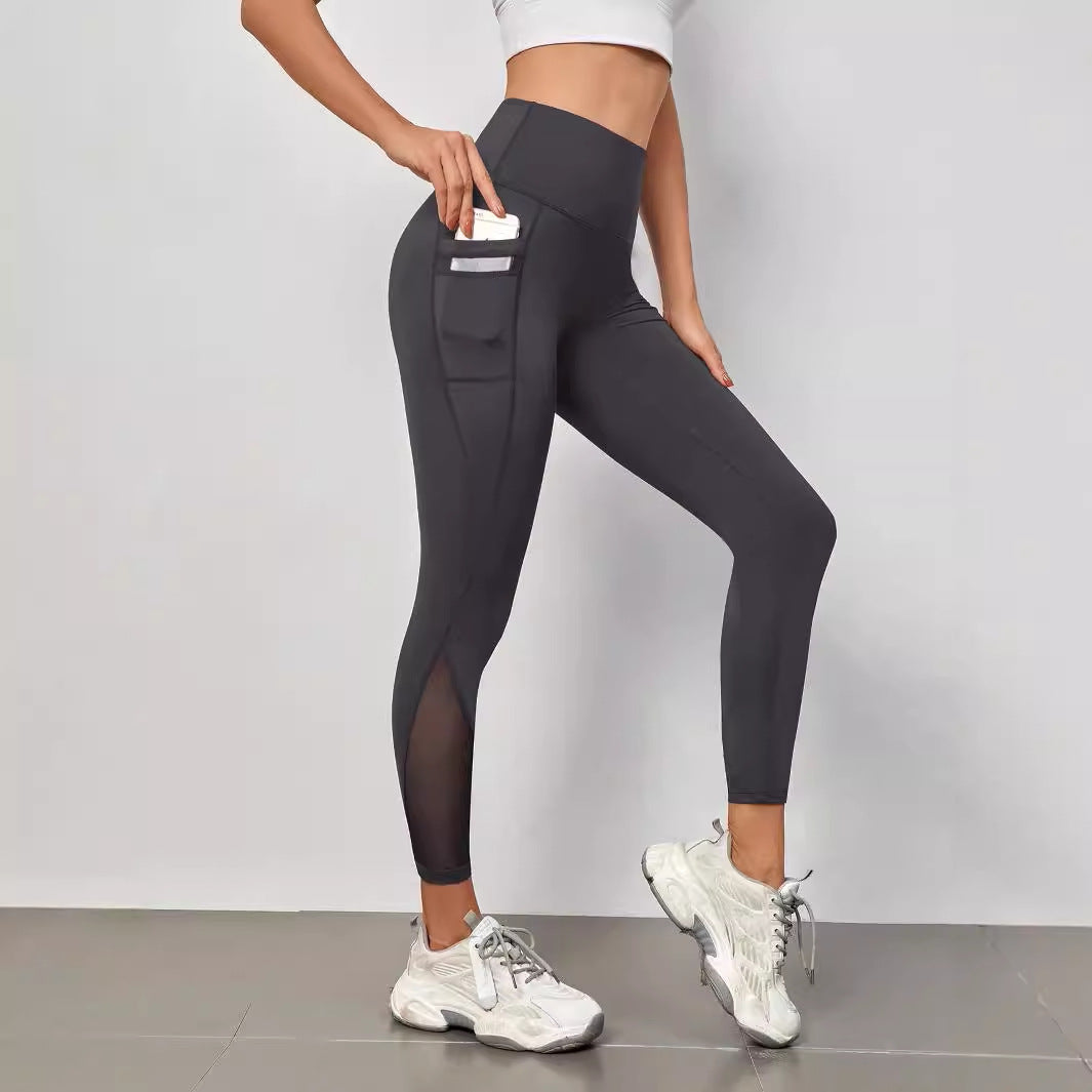 High Waist Grenadine Stitching Yoga Pants - threadspired