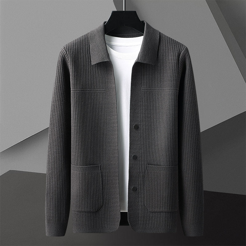 Solid-Colored Thickened Lapel Long-Sleeve Shirt - threadspired