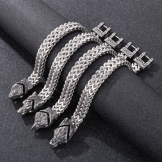 Wolf Head-Snake Head Reversible Steel Bracelet