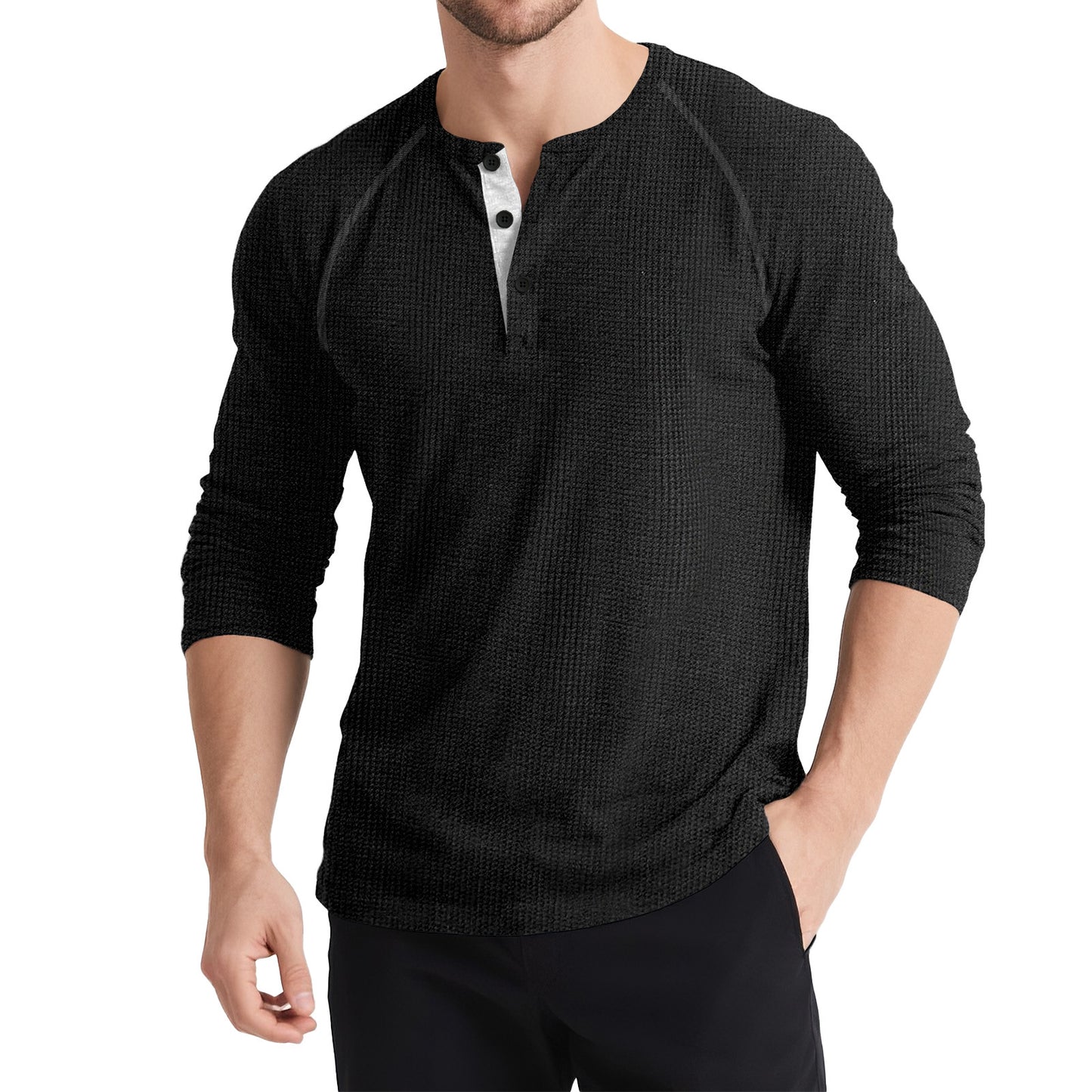 Three-button Solid Colour Comfy Sweashirt - threadspired