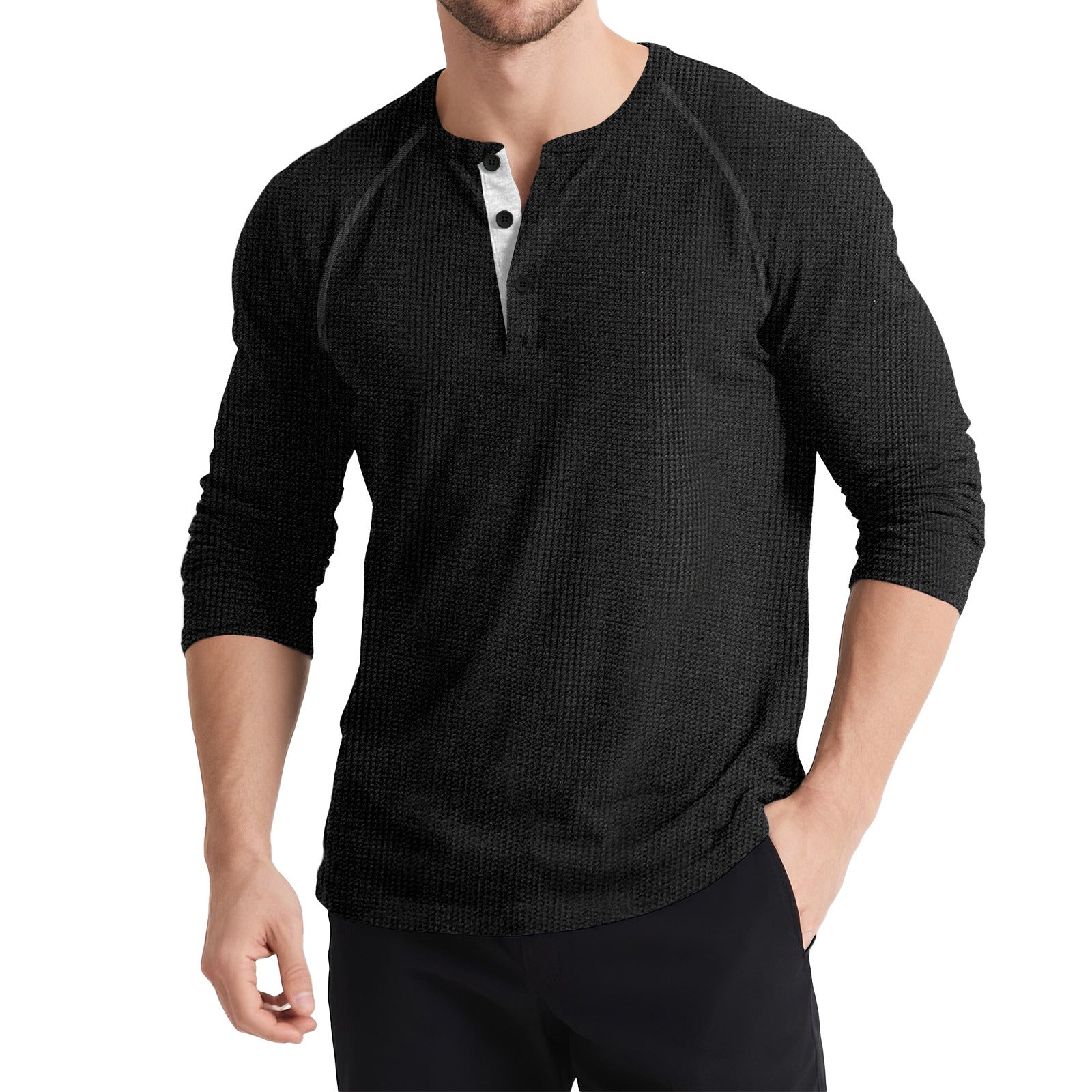 Three-button Solid Colour Comfy Sweashirt - threadspired