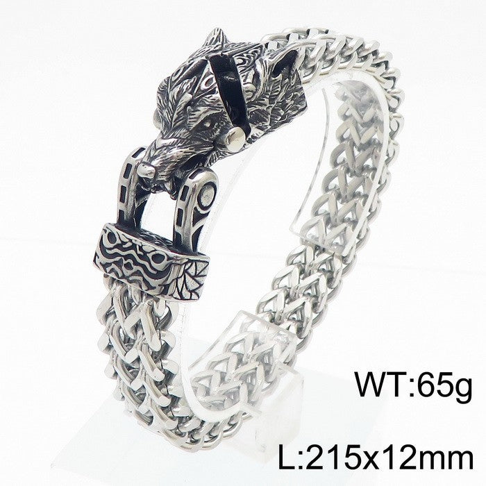 Wolf Head-Snake Head Reversible Steel Bracelet