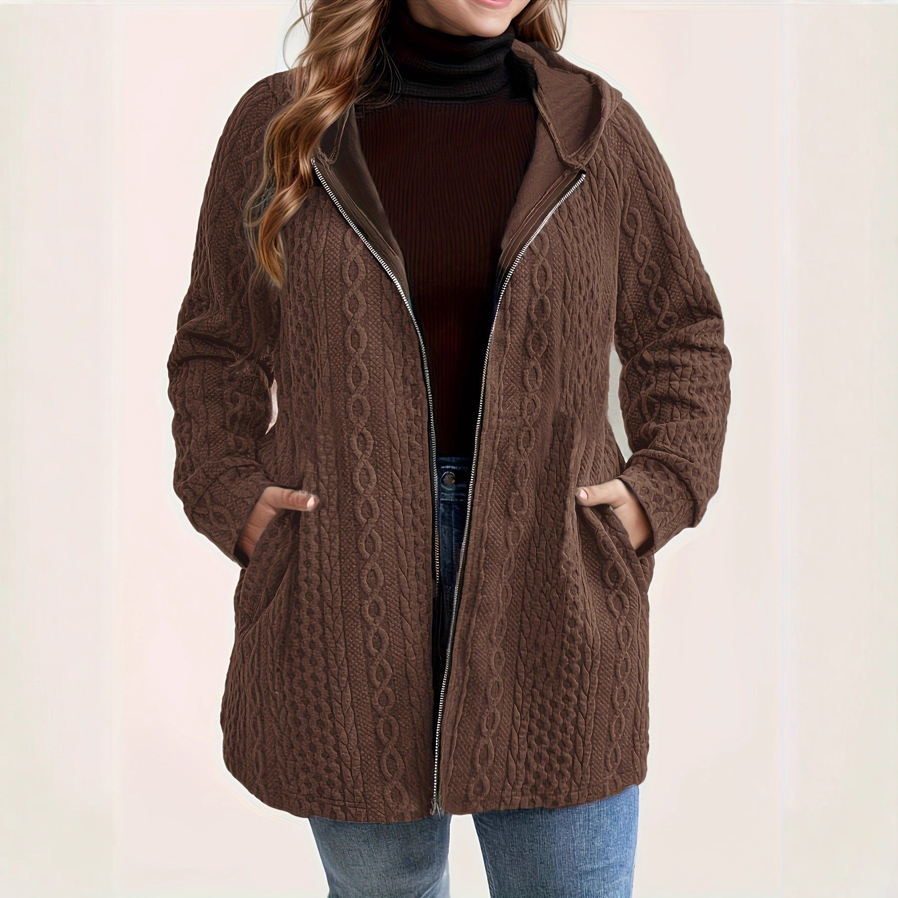 Solid-Color Patchworked Hooded Coat - threadspired