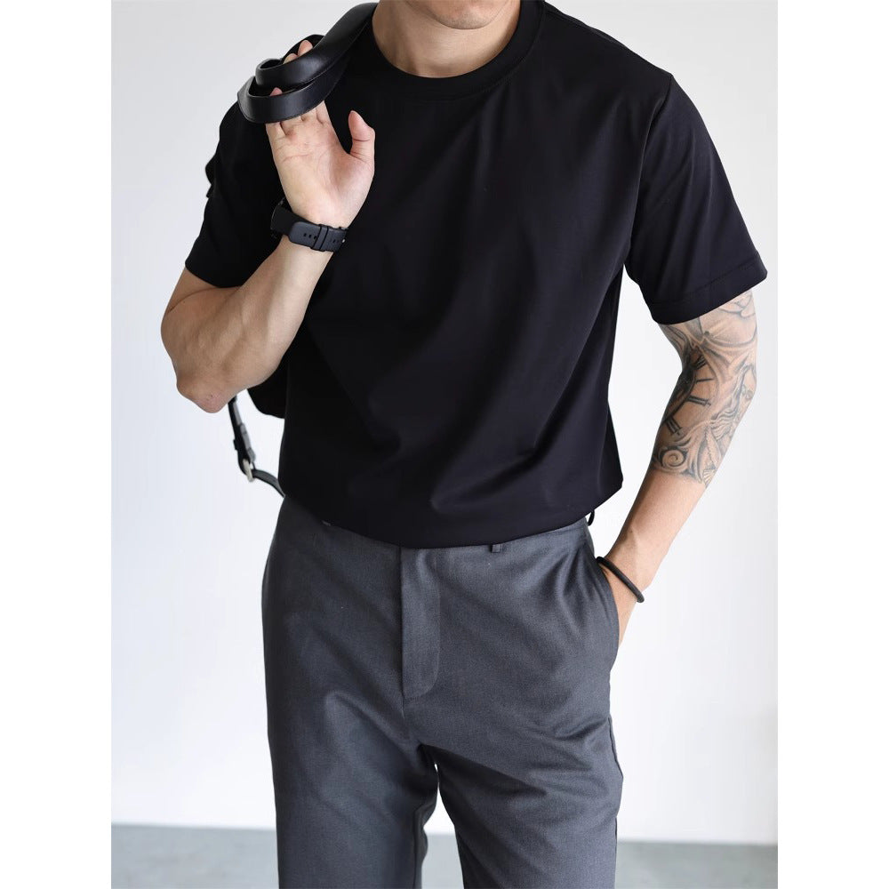 Round Neck Short Sleeve Plain Tee - threadspired