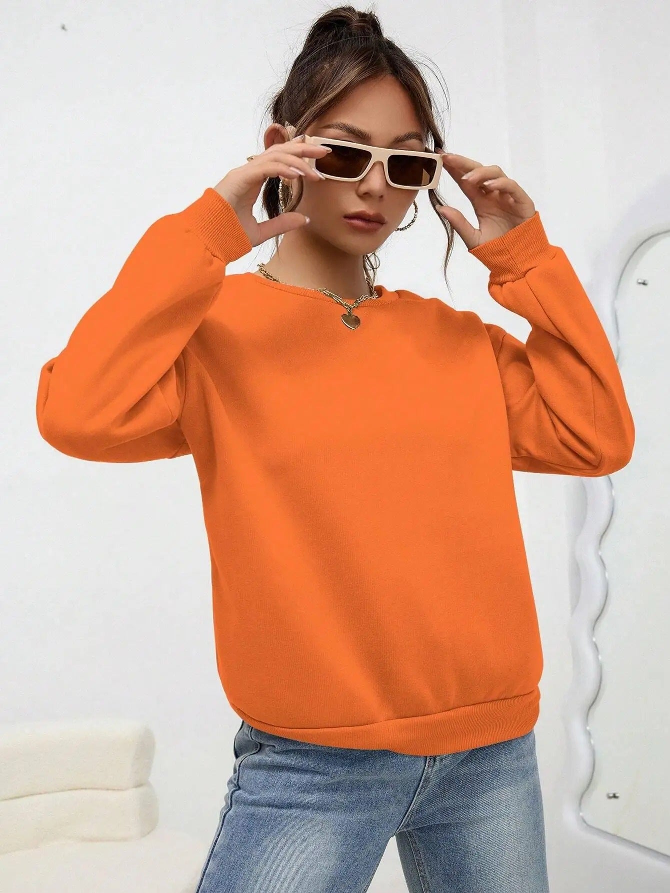 Solid Color Casual Sweatshirt - Loose Fitting - threadspired