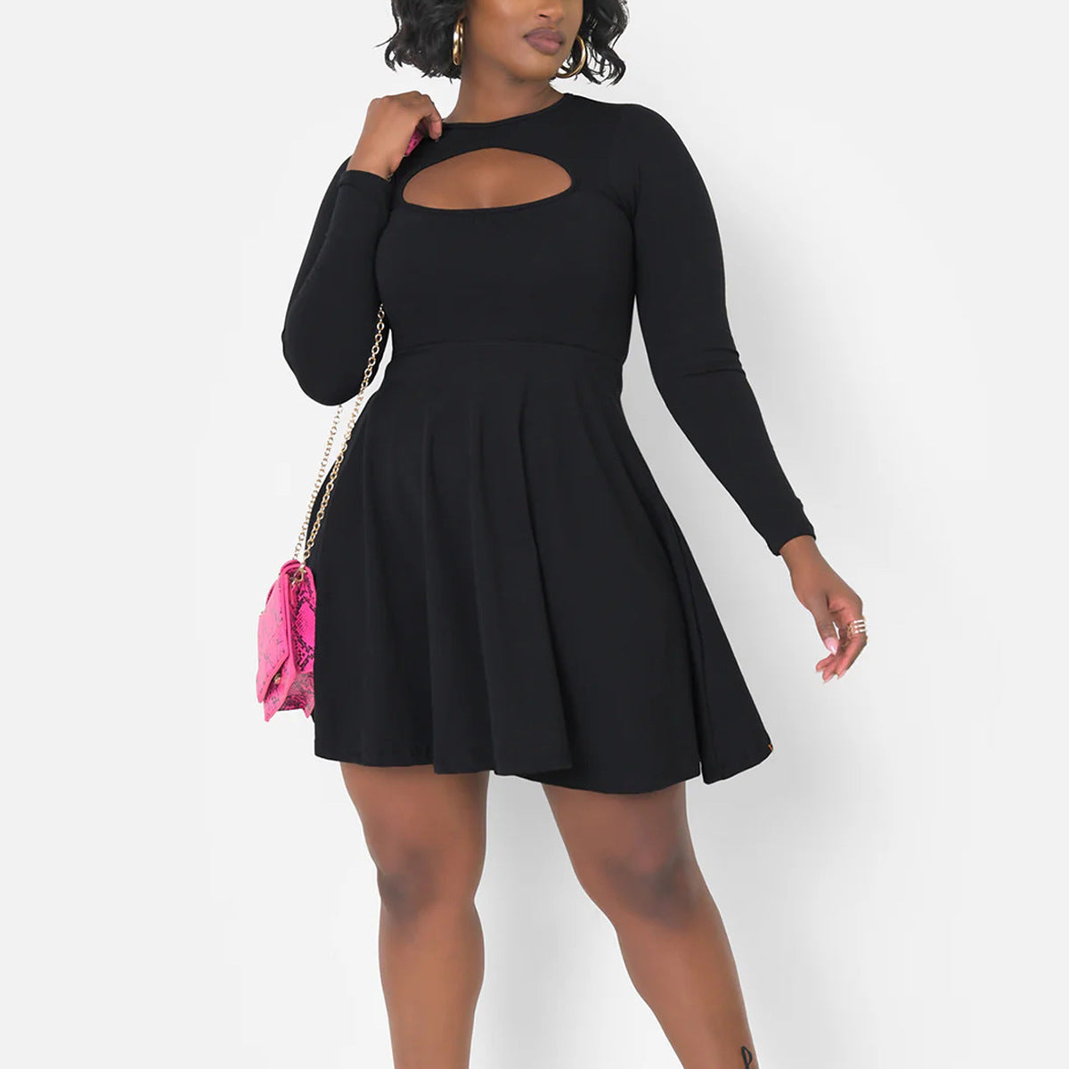 Solid-color Waist-cinching Dress - threadspired