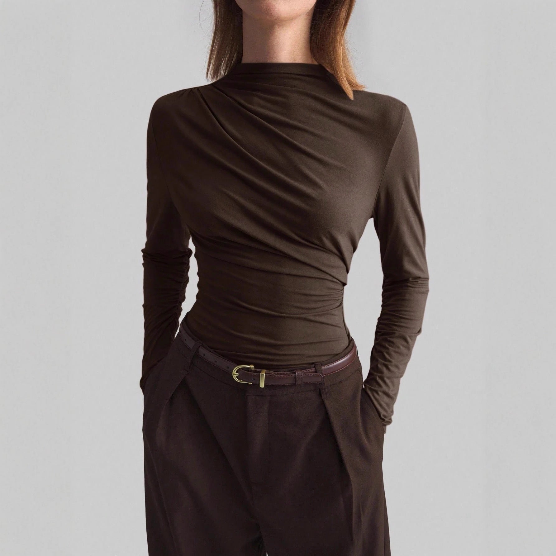 Mock-neck Slim-fit Top - threadspired