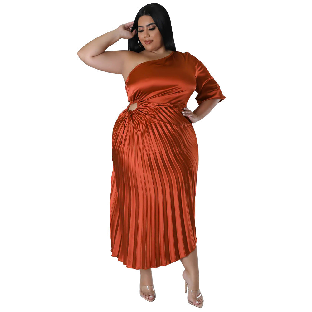 Off-the-shoulder Drawstring Pleated Dress - threadspired