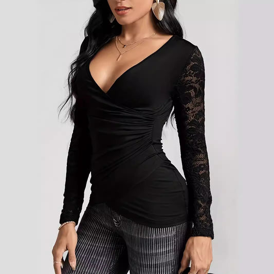 Cross-join Lace-sleeve Top