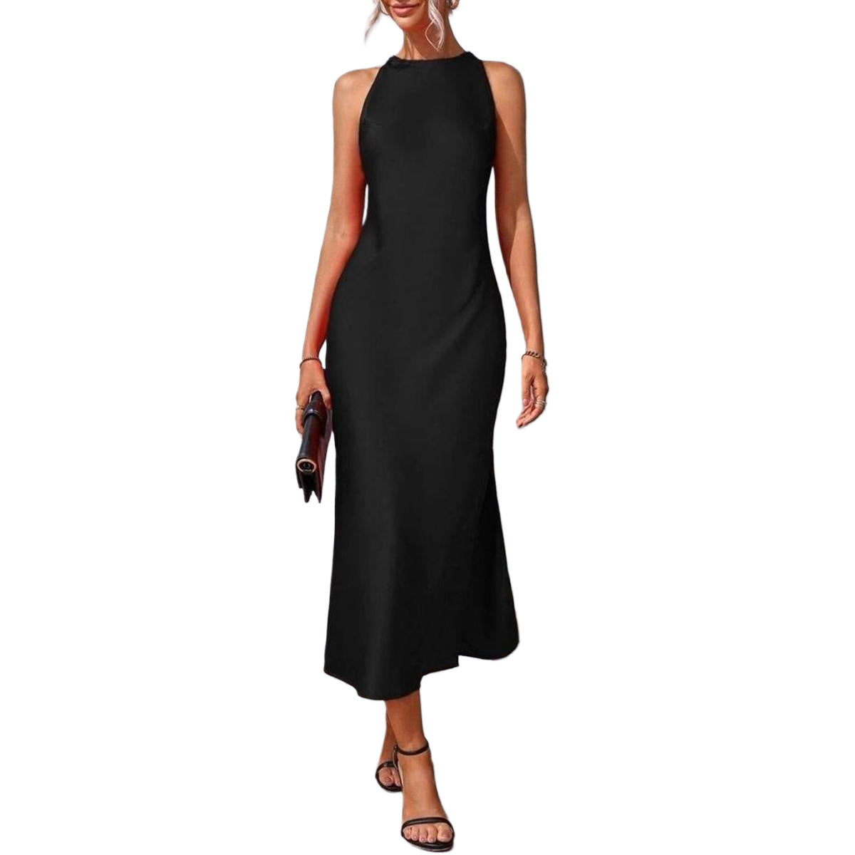 Sleeveless Long Satin Dress - threadspired