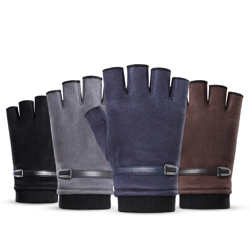 Half Finger Gloves Suede Leaking Finger Sports Outdoor Riding
