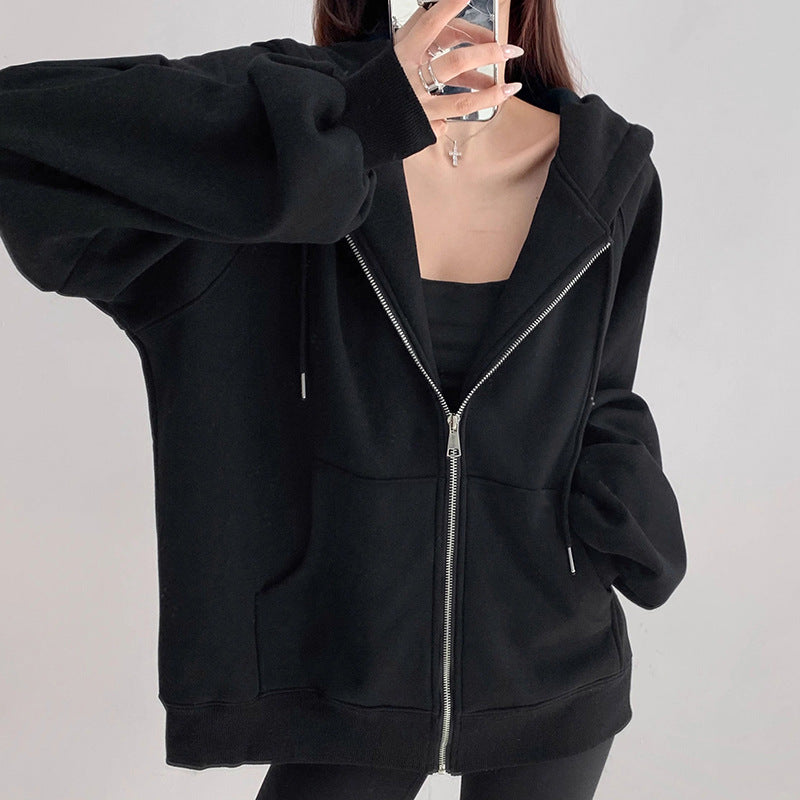 Loose-fitting Hooded Cardigan - threadspired