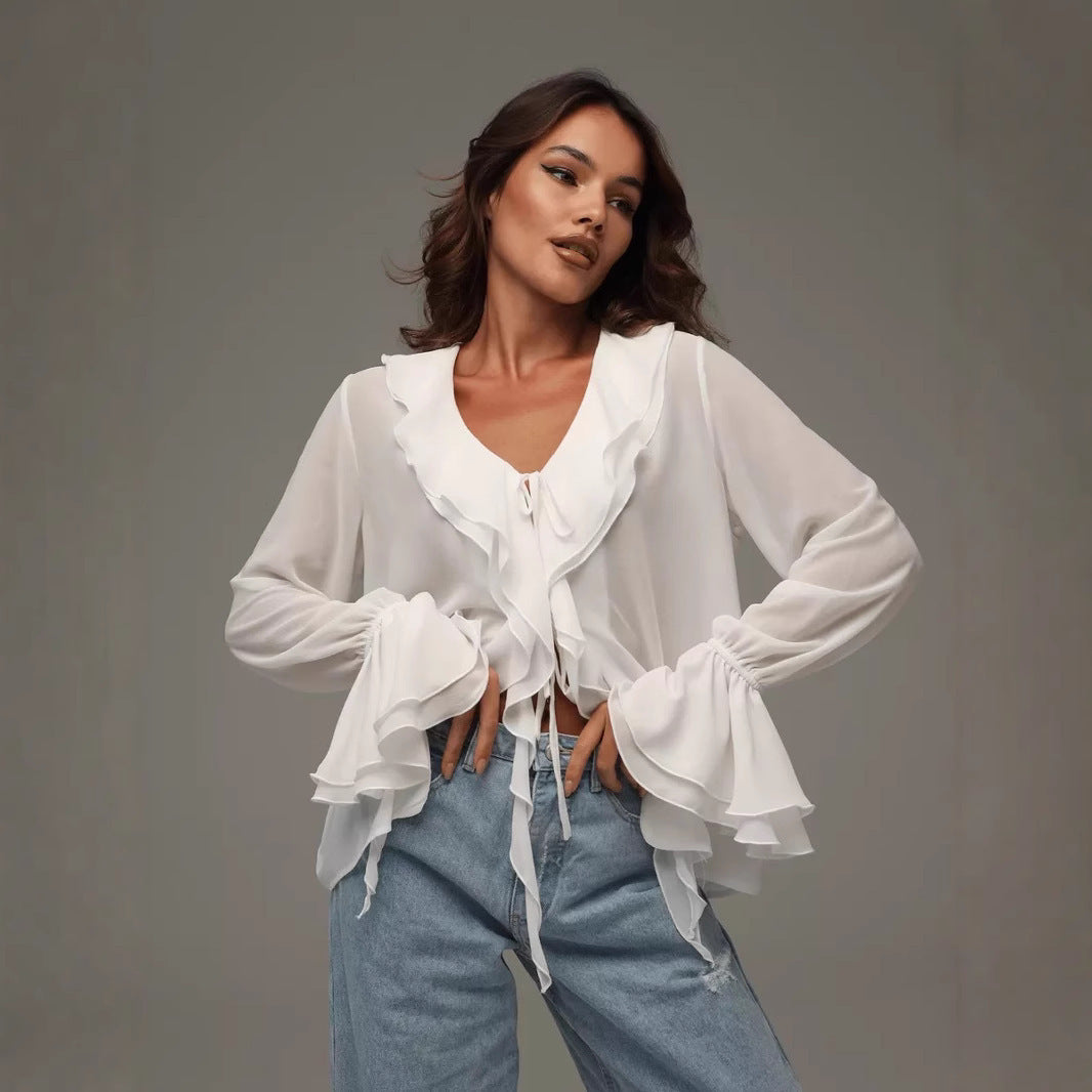 Ruffled Shawl-style Top - threadspired