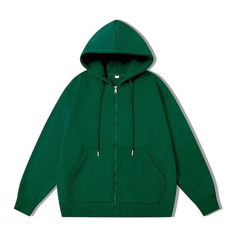 Double-zipper And Solid-color Long Sleeves Hoodie - threadspired