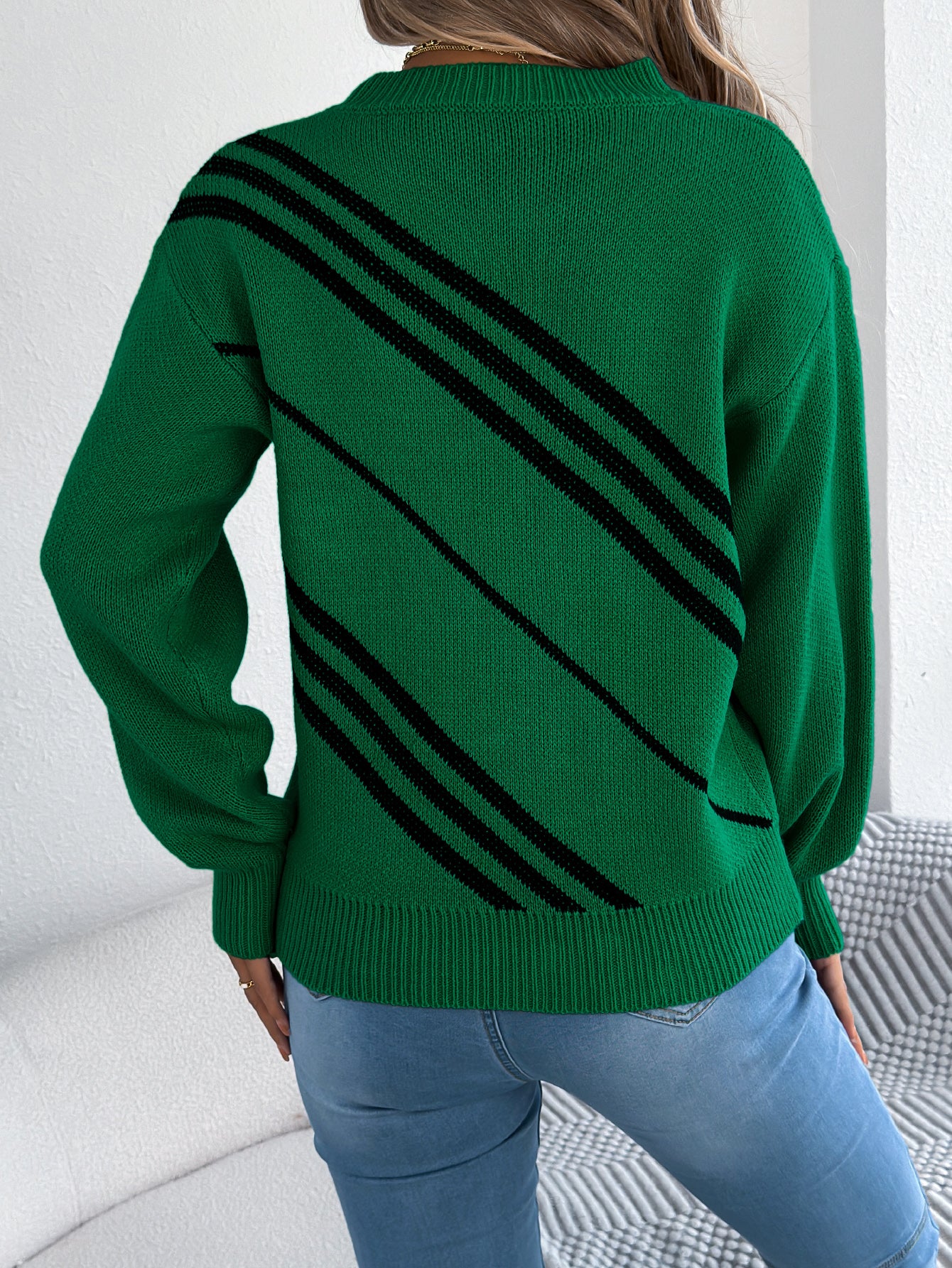 Striped Round Neck Long Sleeve Pullover Sweater - threadspired