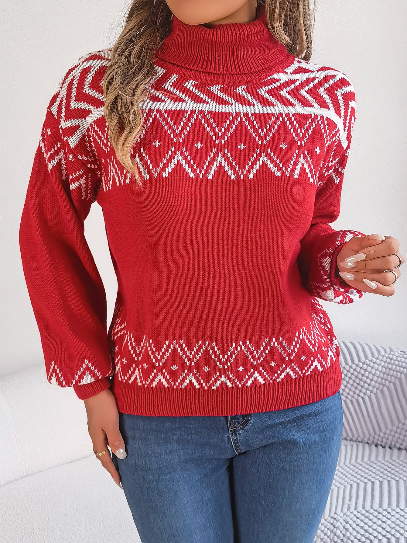 Lantern Sleeve Turtleneck Sweater - threadspired