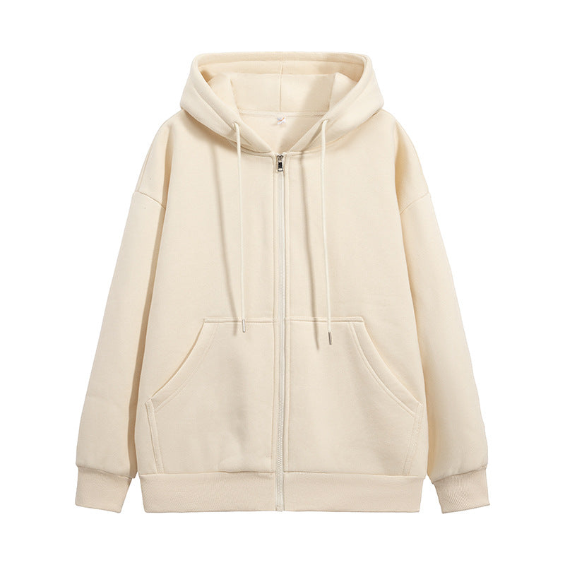 Double-zipper And Solid-color Long Sleeves Hoodie - threadspired