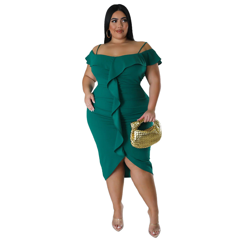 Solid-color Dress with Halter-neck Midi Skirt - threadspired