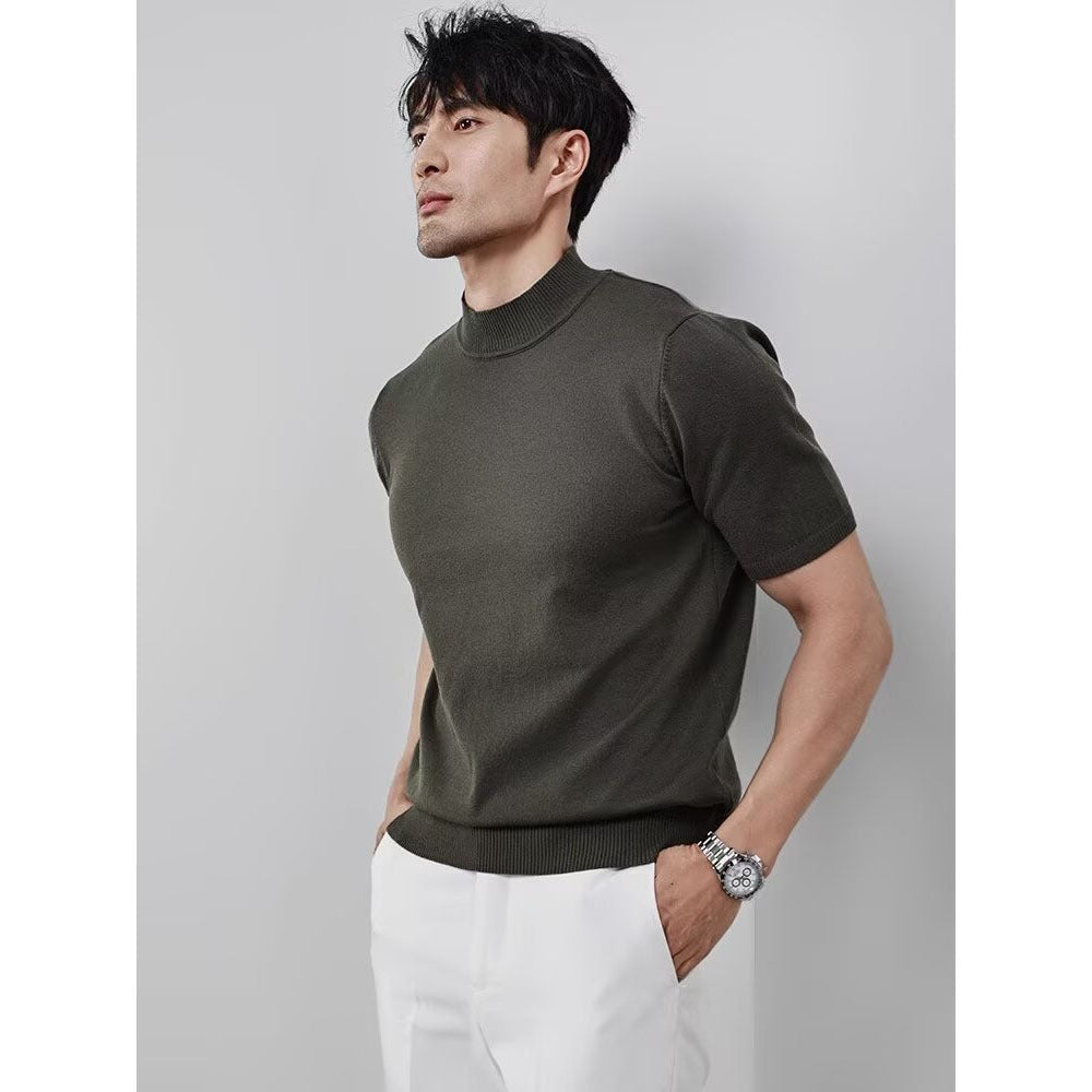Knitted Half Turtleneck Solid Color Top - threadspired