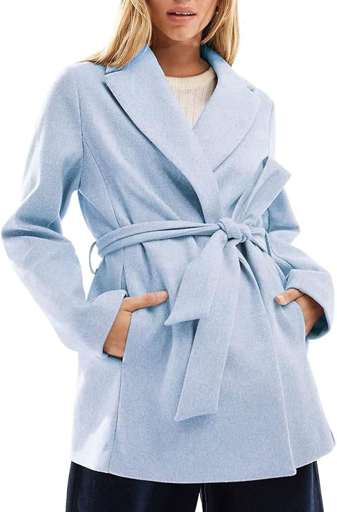 Belt Notched Lapel Pea Coat - threadspired
