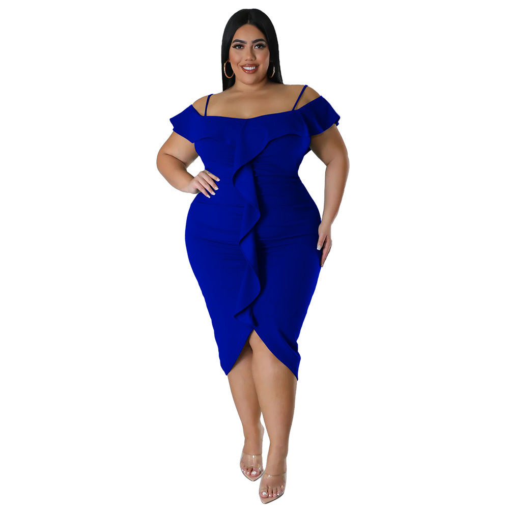 Solid-color Dress with Halter-neck Midi Skirt - threadspired
