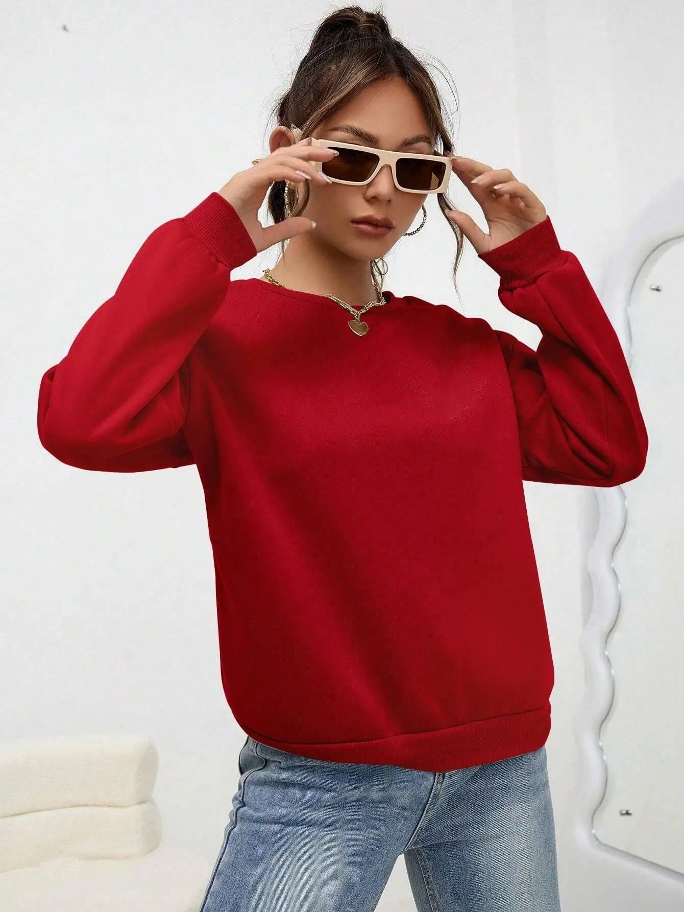 Solid Color Casual Sweatshirt - Loose Fitting - threadspired