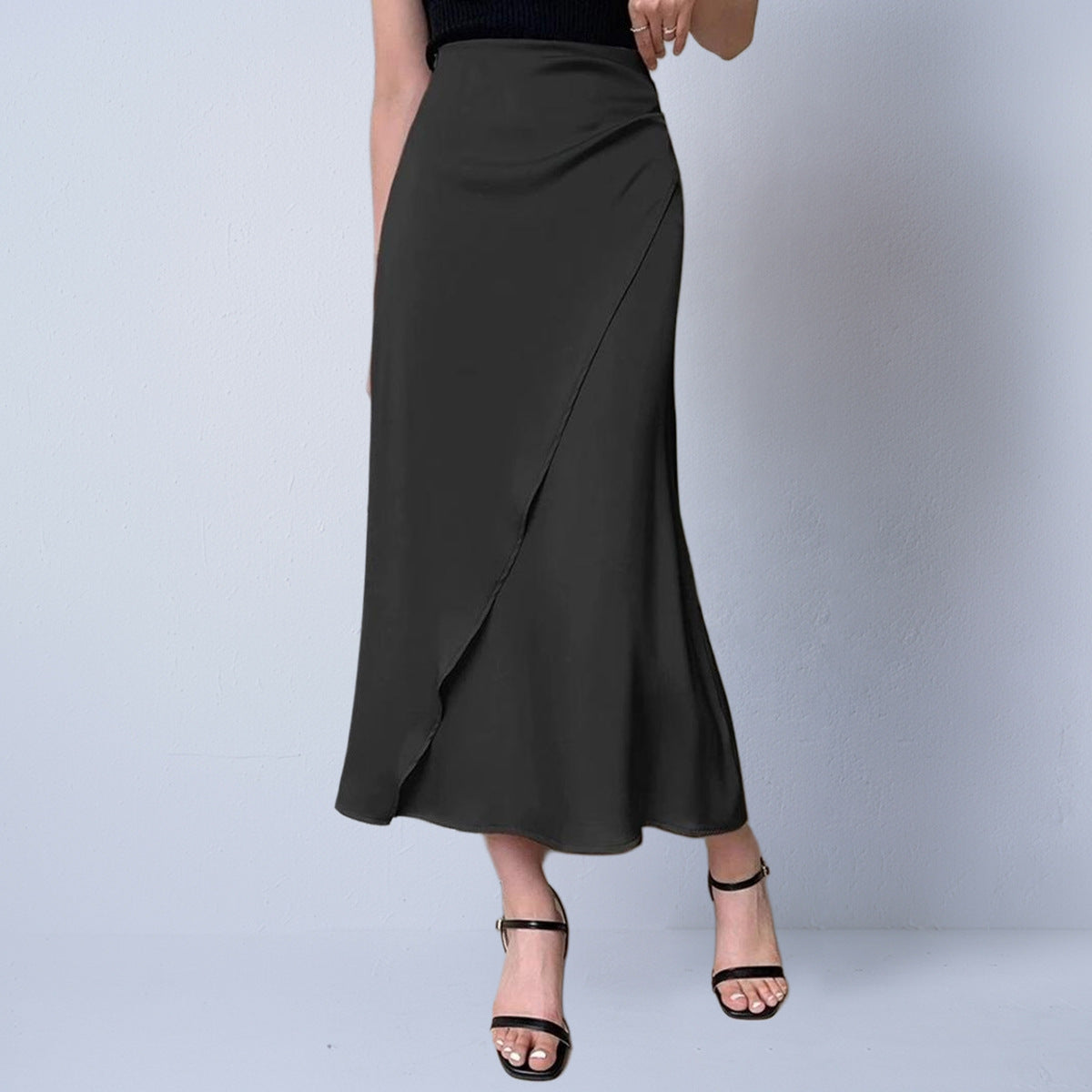 Faux Silk Midi Skirt Satin - threadspired