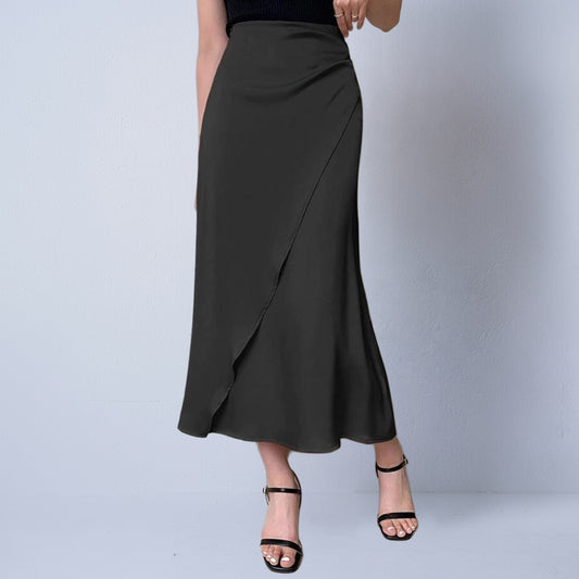 Faux Silk Midi Skirt Satin - threadspired